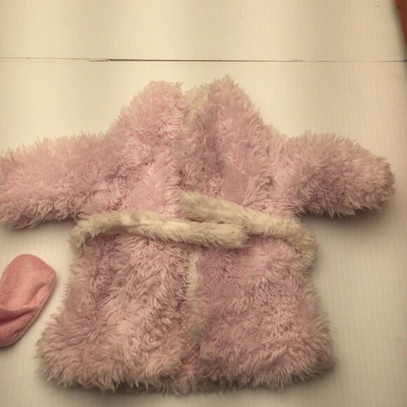 Doll Clothes Pink Bath Robe Fuzzy Slippers 2 Piece Set Fits 18" Dolls - Picture 2 of 6